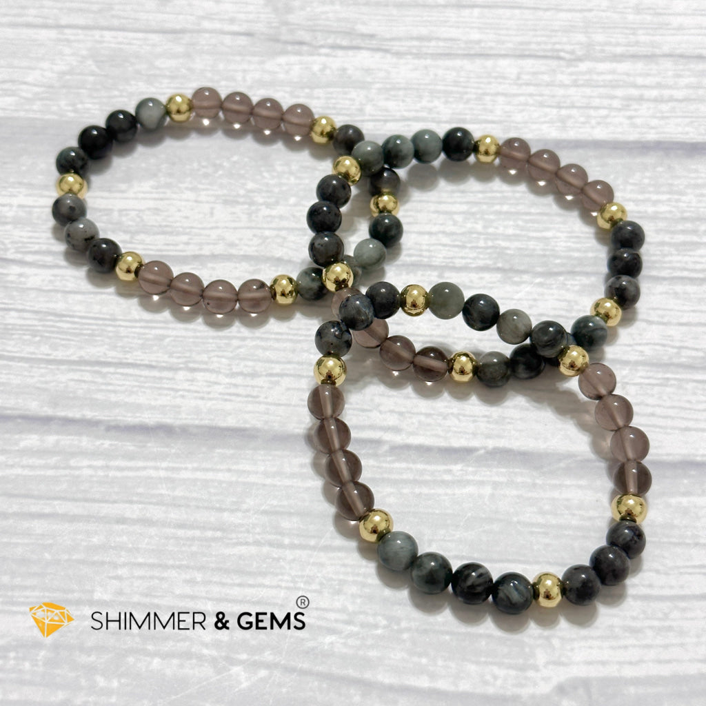 Magic and Protection Remedy Bracelet (Hawk’s Eye, Smoky Quartz & Black Moonstone 6mm +14k gold filled)