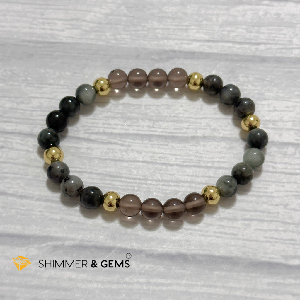 Magic and Protection Remedy Bracelet (Hawk’s Eye, Smoky Quartz & Black Moonstone 6mm +14k gold filled)