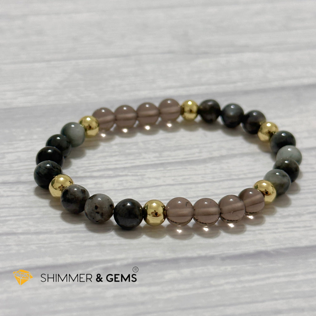 Magic and Protection Remedy Bracelet (Hawk’s Eye, Smoky Quartz & Black Moonstone 6mm +14k gold filled)