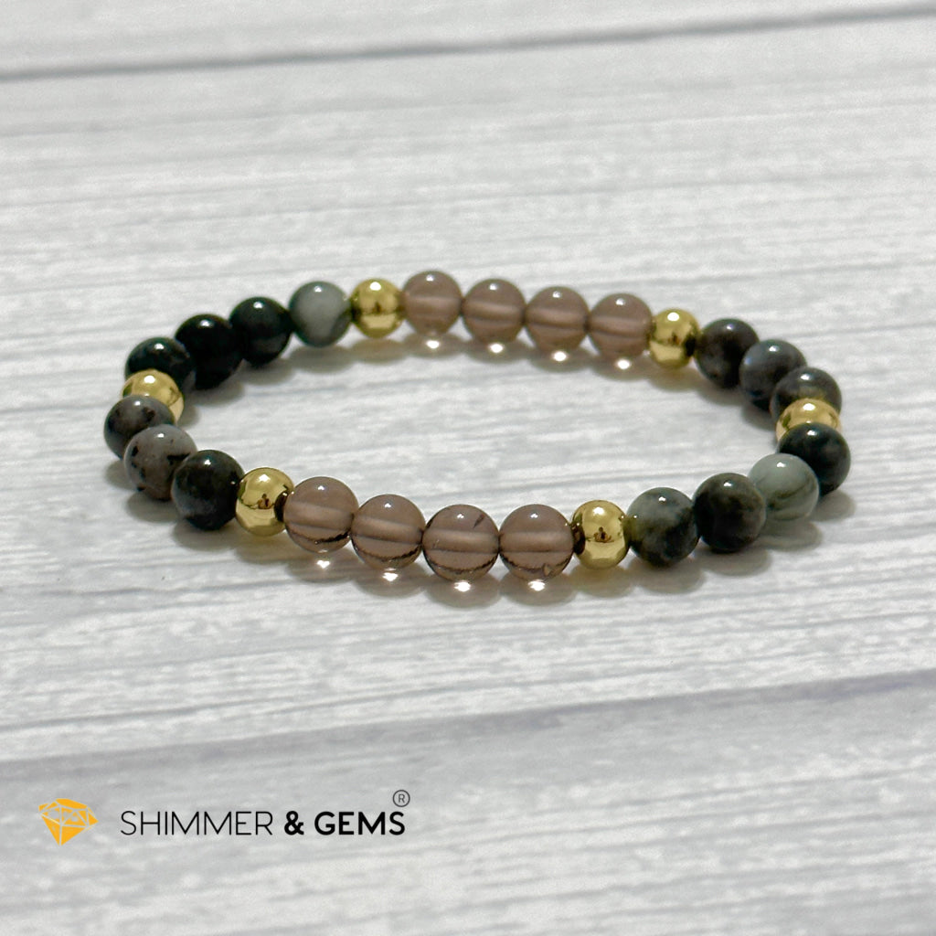 Magic and Protection Remedy Bracelet (Hawk’s Eye, Smoky Quartz & Black Moonstone 6mm +14k gold filled)