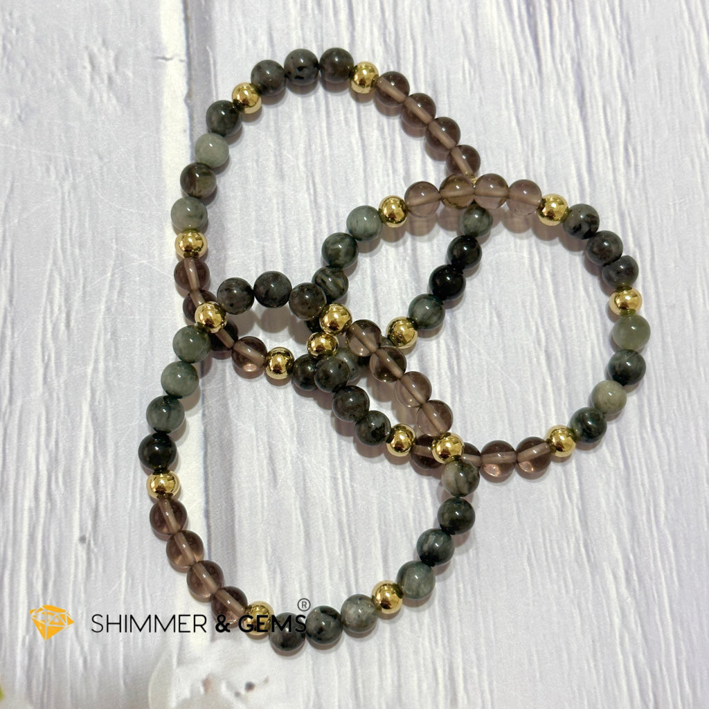 Magic and Protection Remedy Bracelet (Hawk’s Eye, Smoky Quartz & Black Moonstone 6mm +14k gold filled)