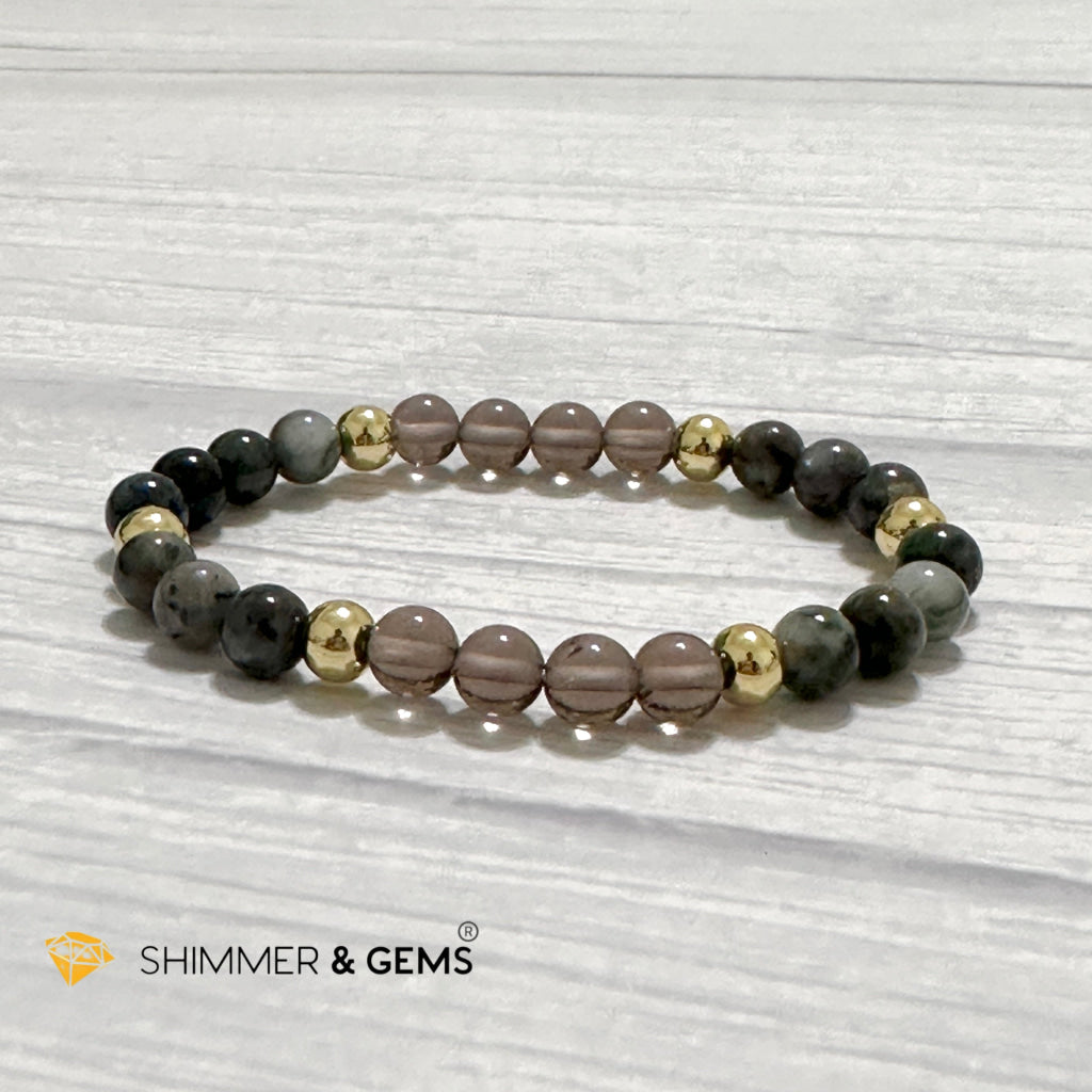 Magic and Protection Remedy Bracelet (Hawk’s Eye, Smoky Quartz & Black Moonstone 6mm +14k gold filled)