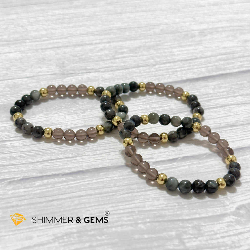 Magic and Protection Remedy Bracelet (Hawk’s Eye, Smoky Quartz & Black Moonstone 6mm +14k gold filled)