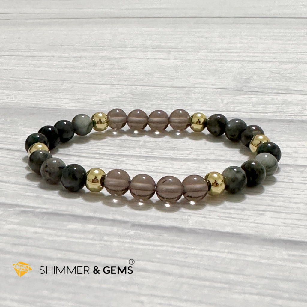 Magic and Protection Remedy Bracelet (Hawk’s Eye, Smoky Quartz & Black Moonstone 6mm +14k gold filled)