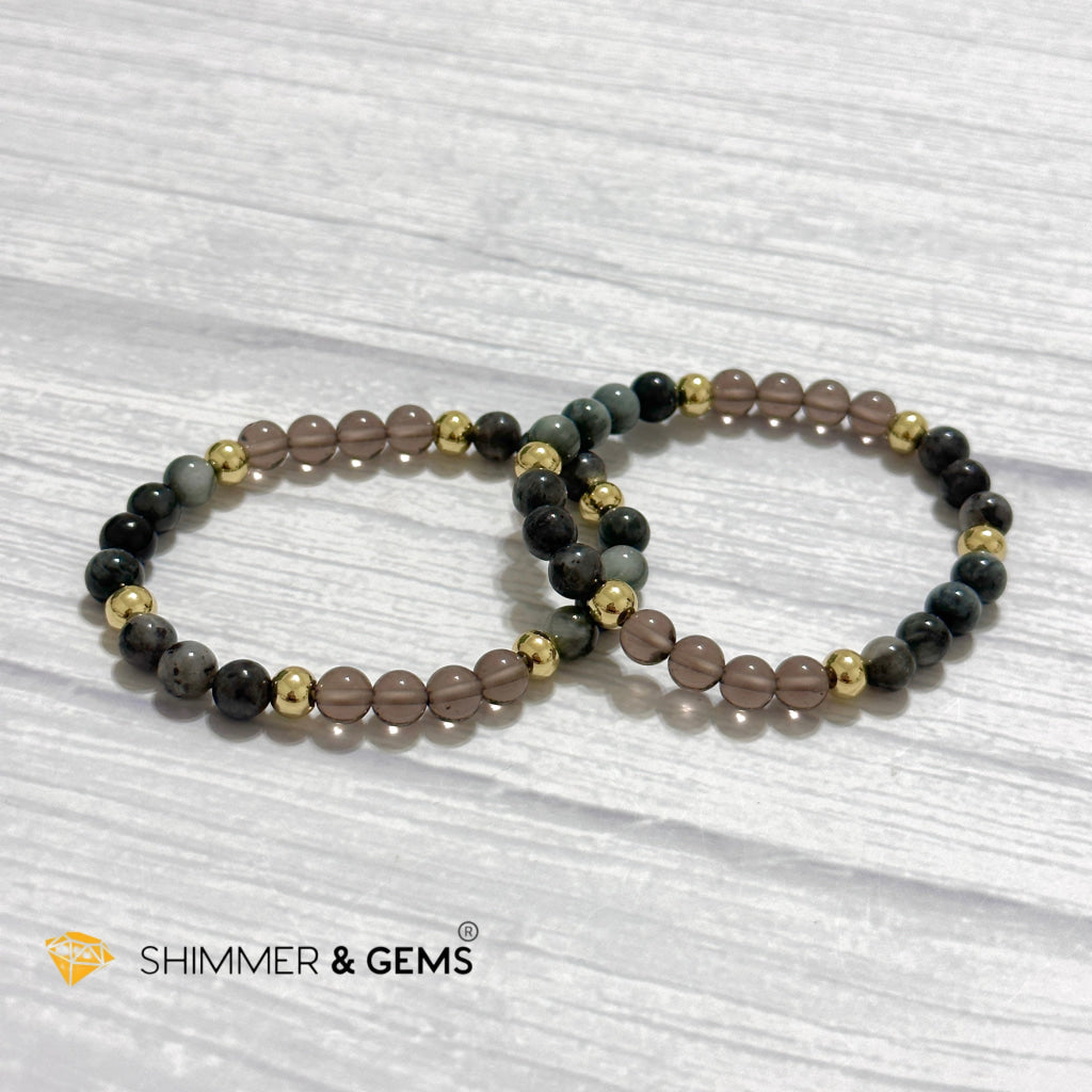 Magic and Protection Remedy Bracelet (Hawk’s Eye, Smoky Quartz & Black Moonstone 6mm +14k gold filled)