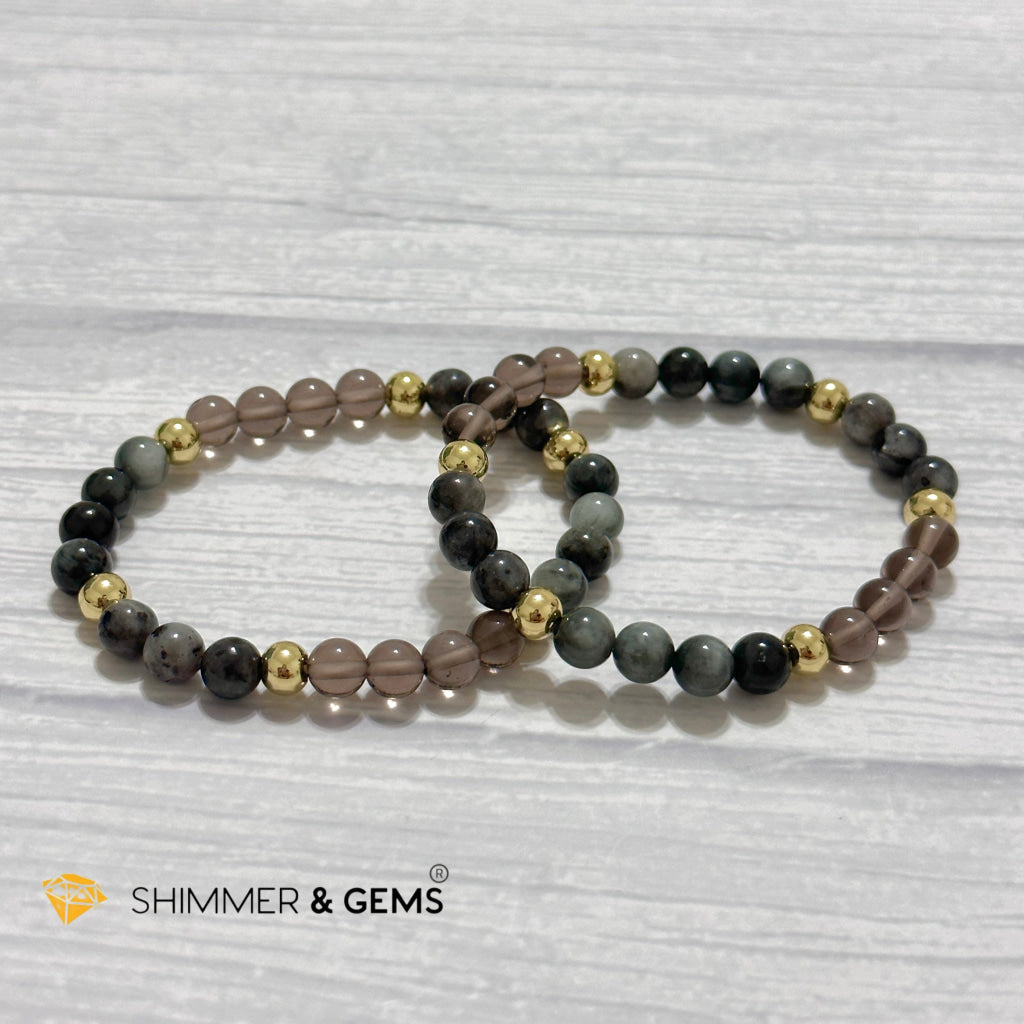 Magic and Protection Remedy Bracelet (Hawk’s Eye, Smoky Quartz & Black Moonstone 6mm +14k gold filled)