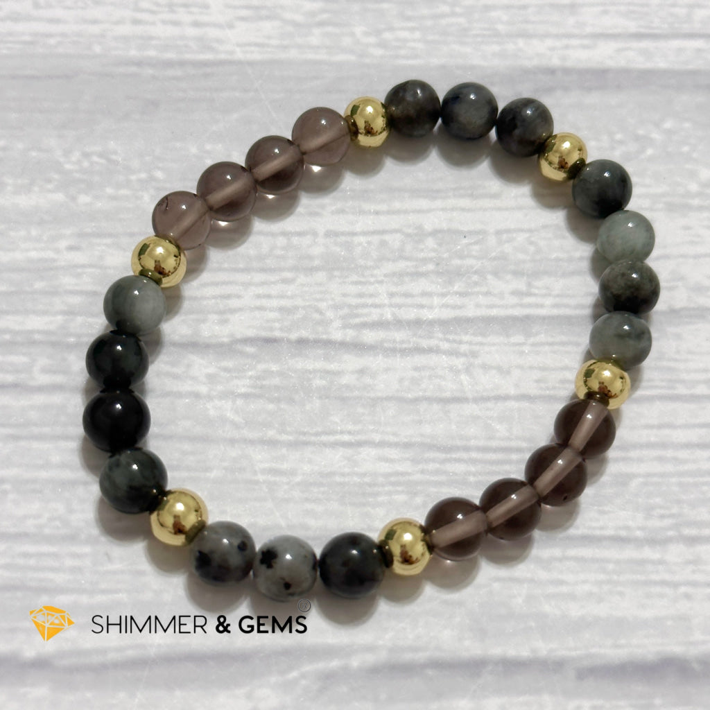 Magic and Protection Remedy Bracelet (Hawk’s Eye, Smoky Quartz & Black Moonstone 6mm +14k gold filled)