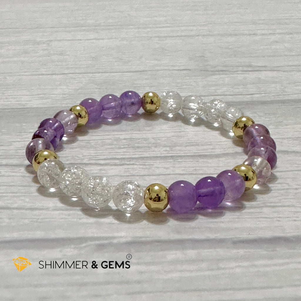 Make A Wish Remedy Bracelet (Super 7 Quartz, Light Amethyst & Crackle Quartz 6mm +14k gold filled)