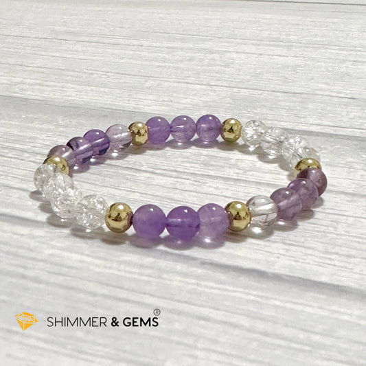 Make A Wish Remedy Bracelet (Super 7 Quartz, Light Amethyst & Crackle Quartz 6mm +14k gold filled)