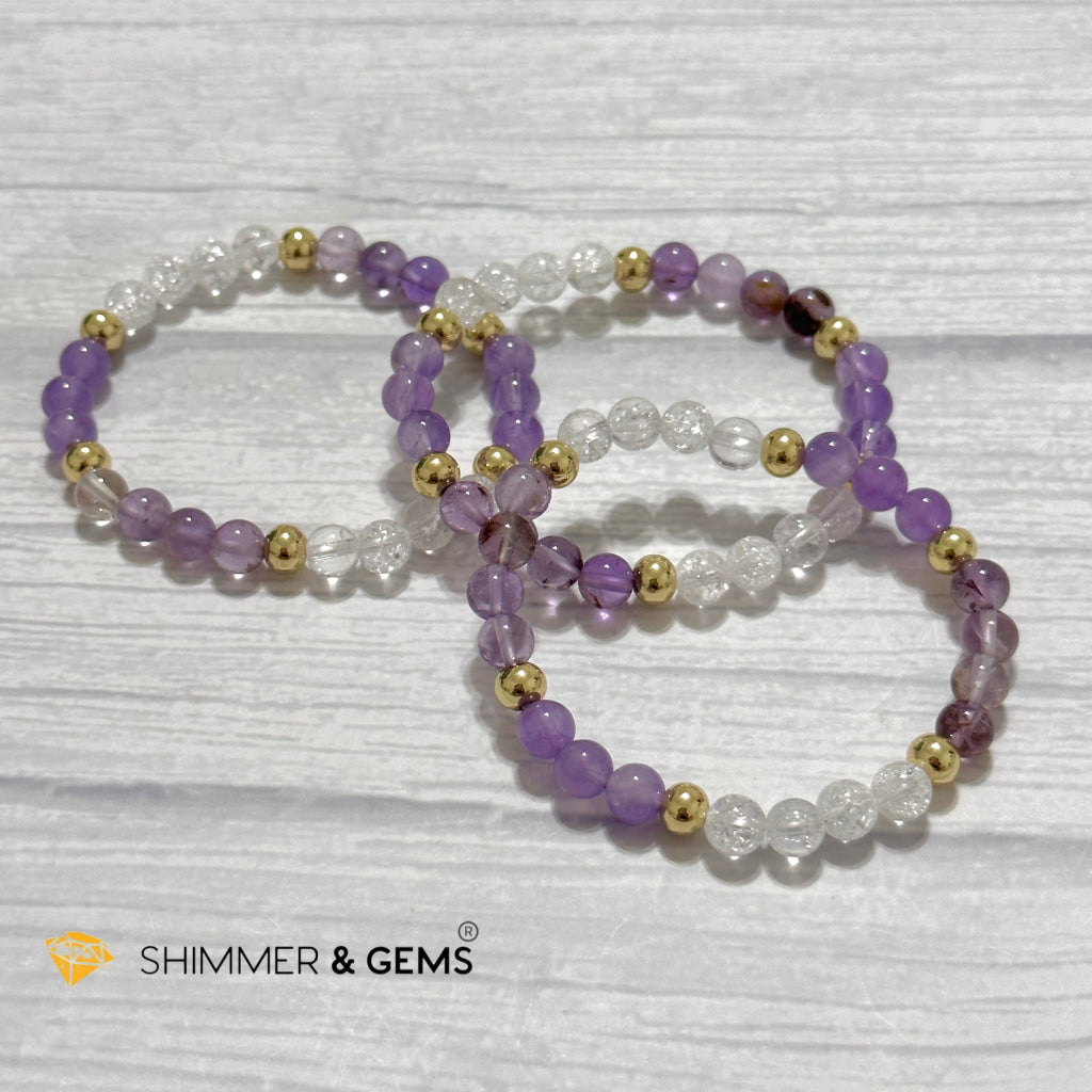 Make A Wish Remedy Bracelet (Super 7 Quartz, Light Amethyst & Crackle Quartz 6mm +14k gold filled)