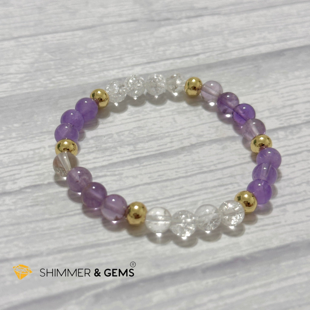 Make A Wish Remedy Bracelet (Super 7 Quartz, Light Amethyst & Crackle Quartz 6mm +14k gold filled)