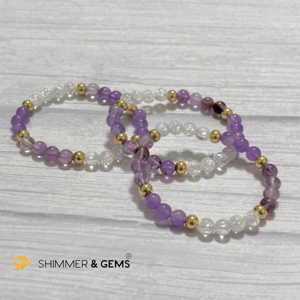 Make A Wish Remedy Bracelet (Super 7 Quartz, Light Amethyst & Crackle Quartz 6mm +14k gold filled)