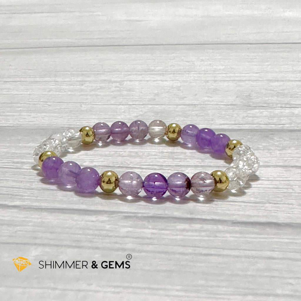 Make A Wish Remedy Bracelet (Super 7 Quartz, Light Amethyst & Crackle Quartz 6mm +14k gold filled)