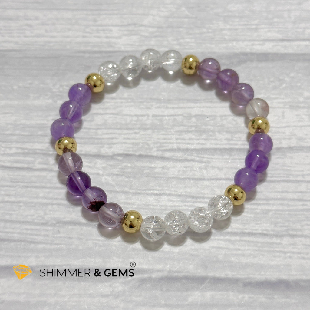 Make A Wish Remedy Bracelet (Super 7 Quartz, Light Amethyst & Crackle Quartz 6mm +14k gold filled)