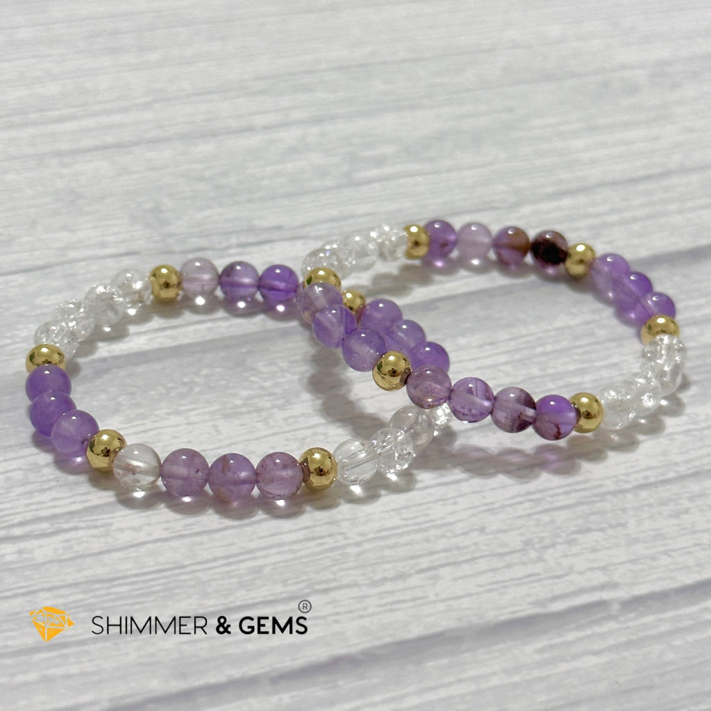 Make A Wish Remedy Bracelet (Super 7 Quartz, Light Amethyst & Crackle Quartz 6mm +14k gold filled)