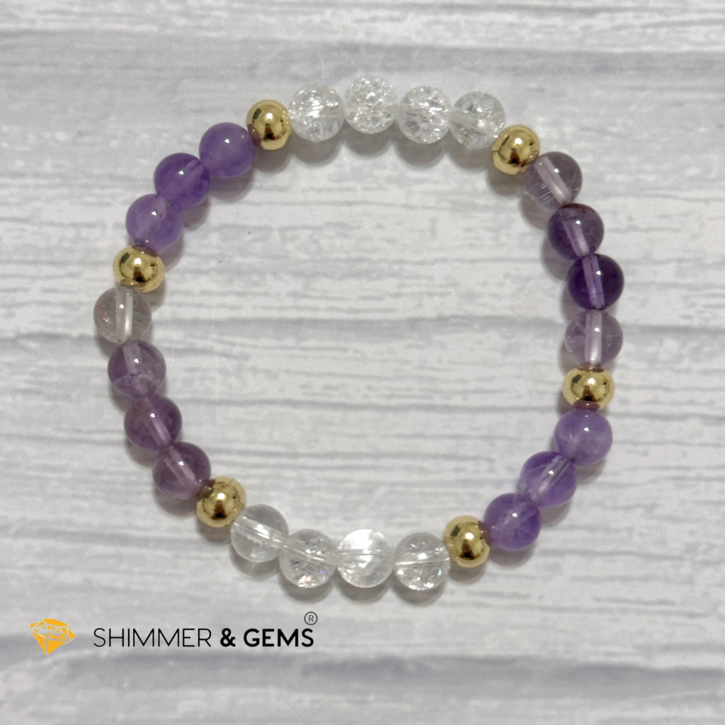 Make A Wish Remedy Bracelet (Super 7 Quartz, Light Amethyst & Crackle Quartz 6mm +14k gold filled)