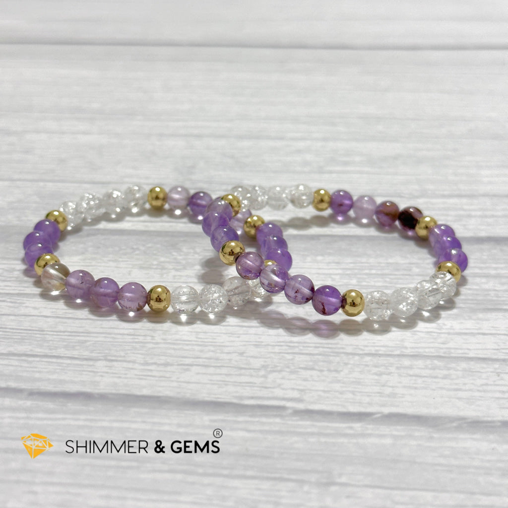Make A Wish Remedy Bracelet (Super 7 Quartz, Light Amethyst & Crackle Quartz 6mm +14k gold filled)