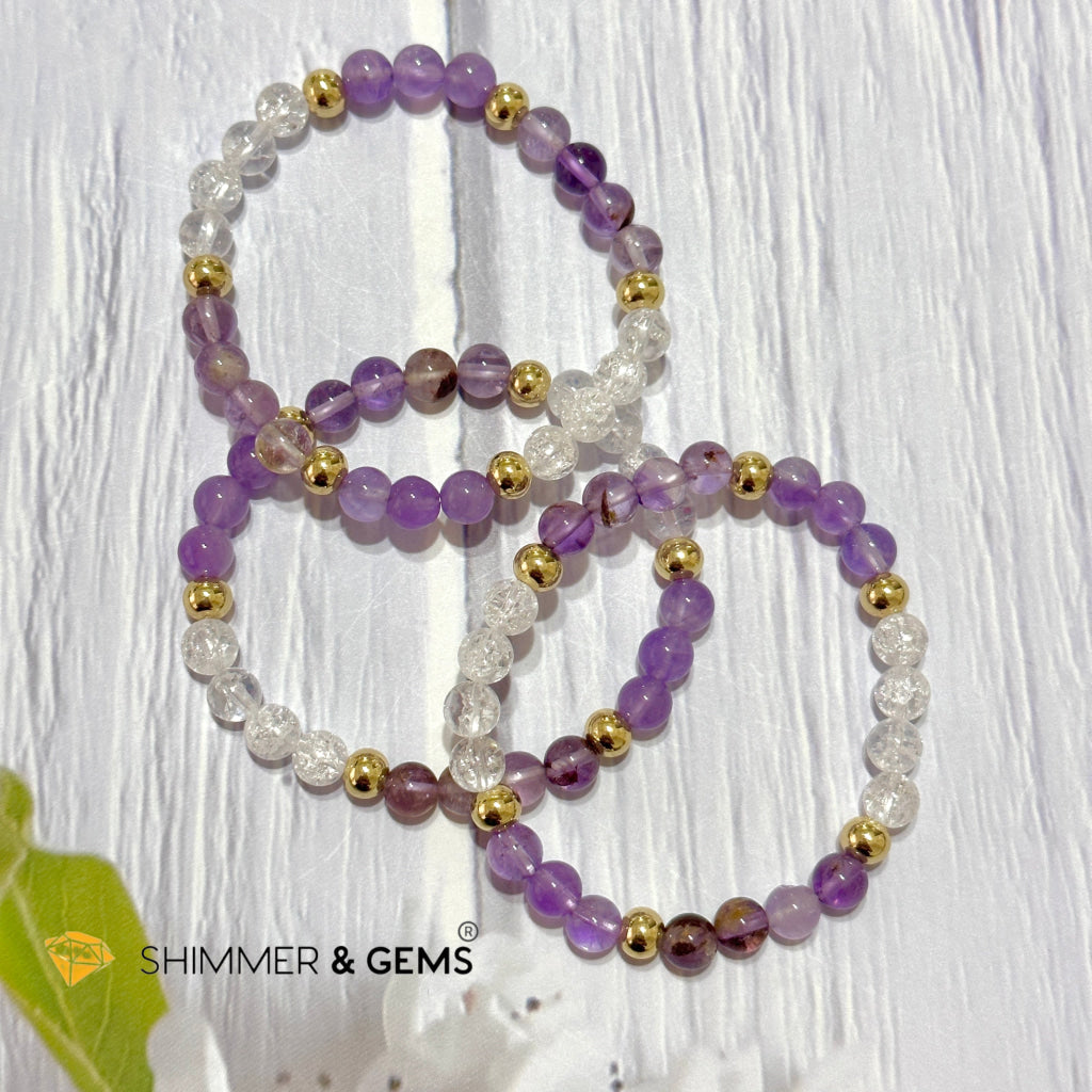 Make A Wish Remedy Bracelet (Super 7 Quartz, Light Amethyst & Crackle Quartz 6mm +14k gold filled)