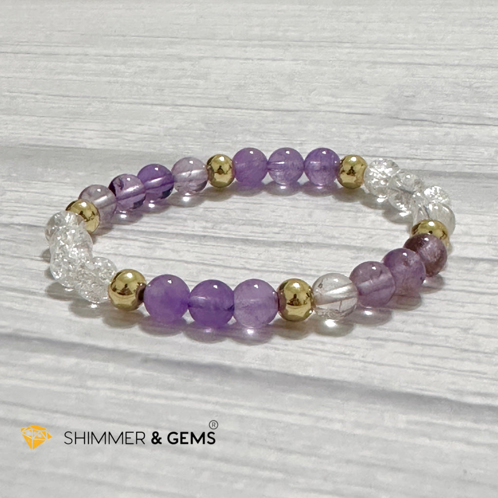 Make A Wish Remedy Bracelet (Super 7 Quartz, Light Amethyst & Crackle Quartz 6mm +14k gold filled)