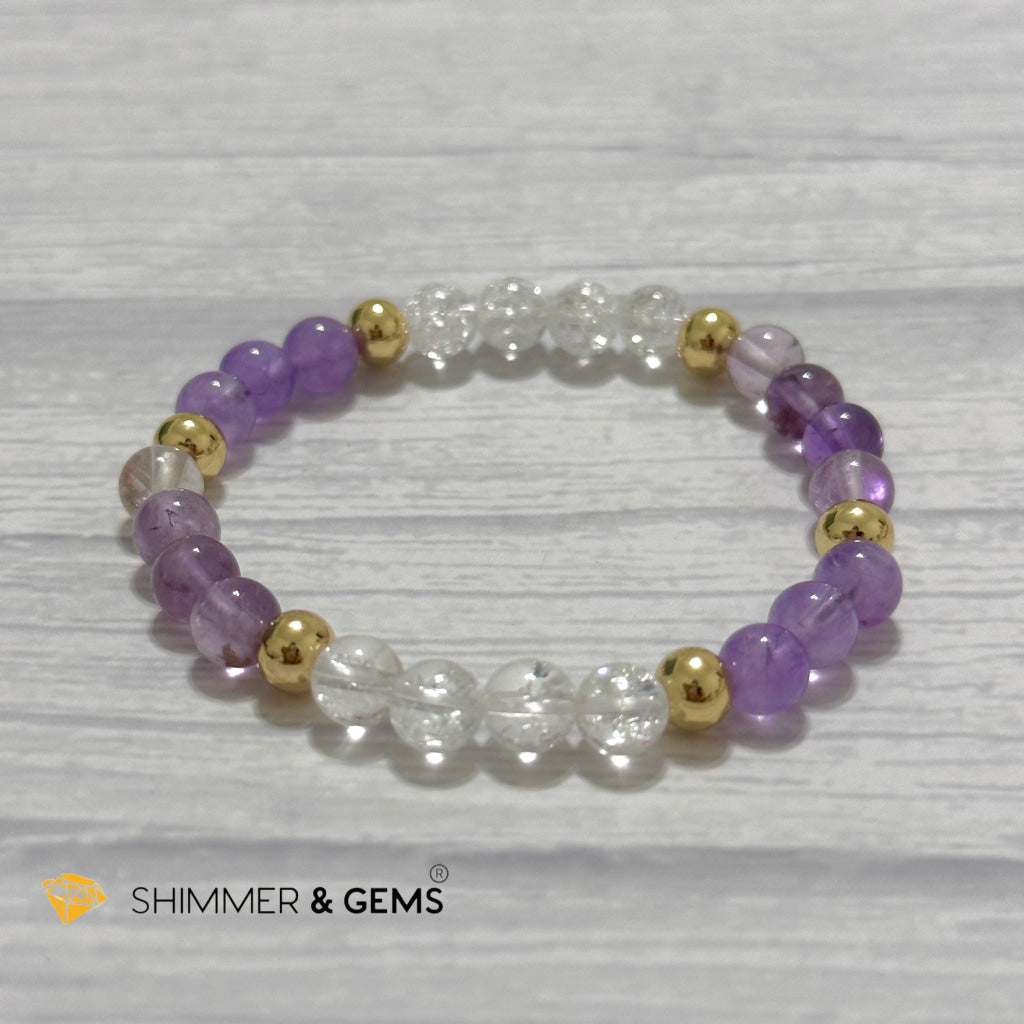 Make A Wish Remedy Bracelet (Super 7 Quartz, Light Amethyst & Crackle Quartz 6mm +14k gold filled)