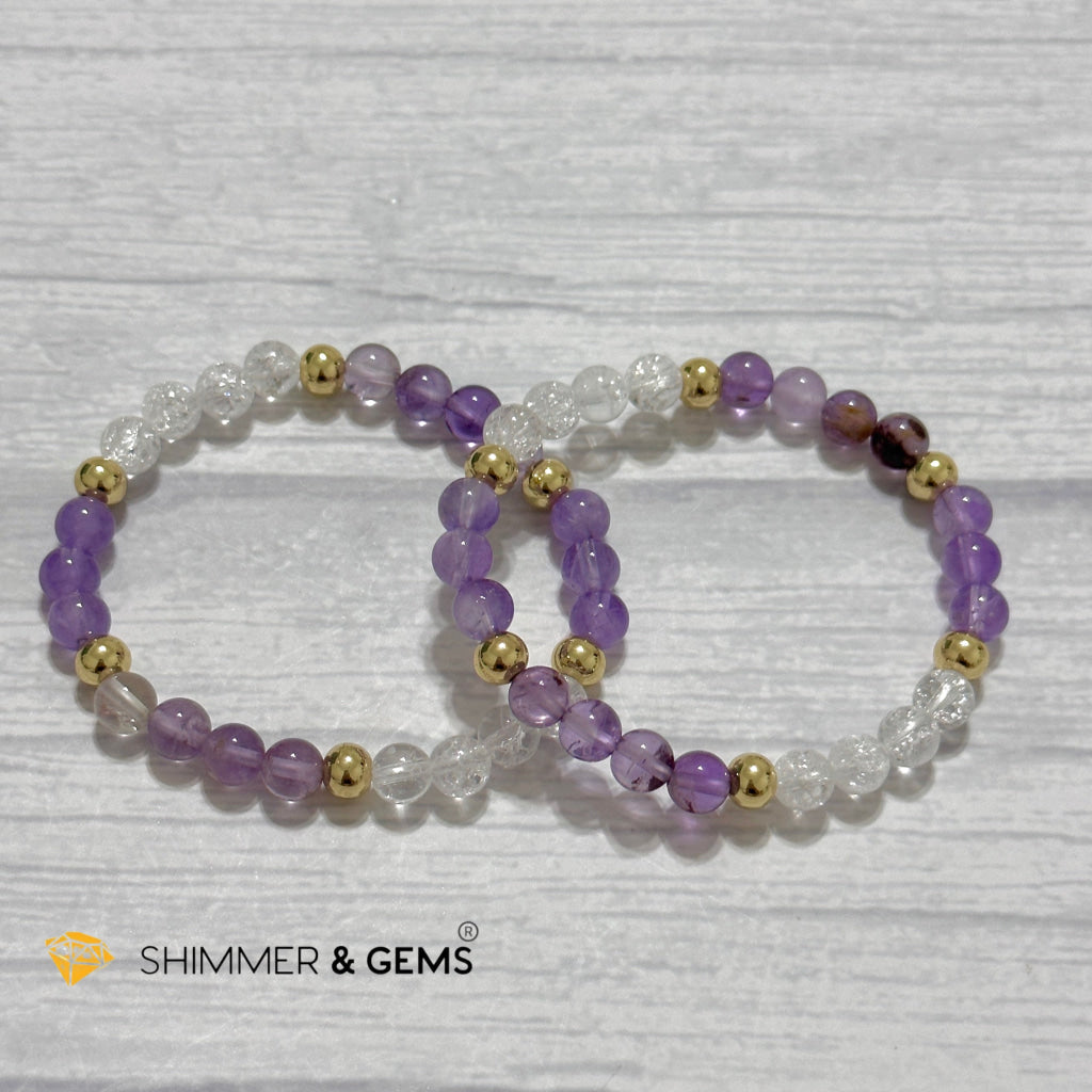Make A Wish Remedy Bracelet (Super 7 Quartz, Light Amethyst & Crackle Quartz 6mm +14k gold filled)