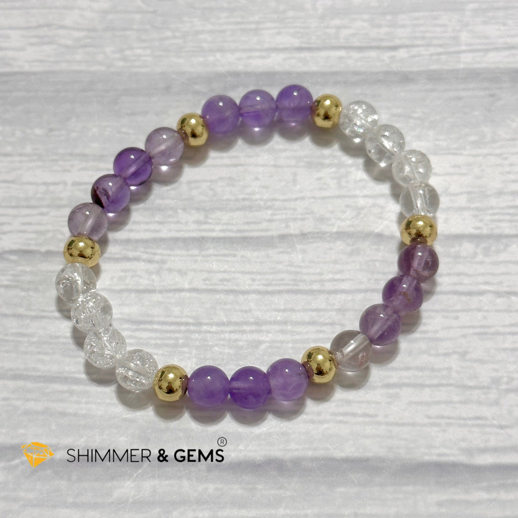 Make A Wish Remedy Bracelet (Super 7 Quartz, Light Amethyst & Crackle Quartz 6mm +14k gold filled)
