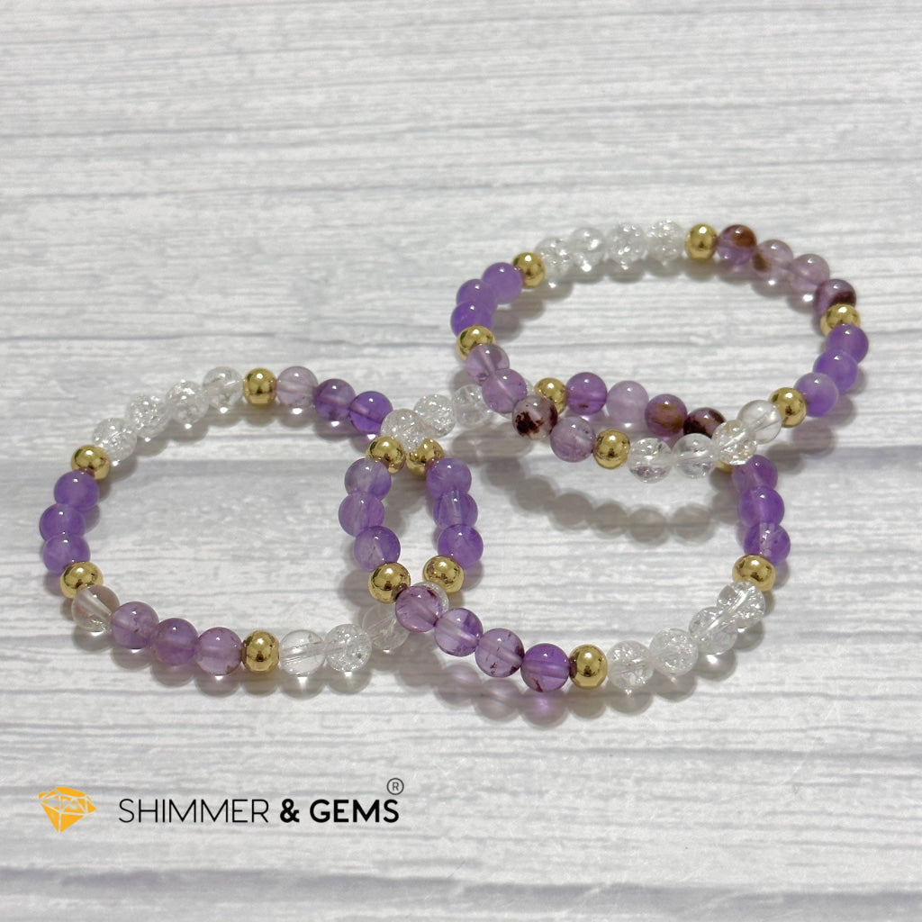 Make A Wish Remedy Bracelet (Super 7 Quartz, Light Amethyst & Crackle Quartz 6mm +14k gold filled)