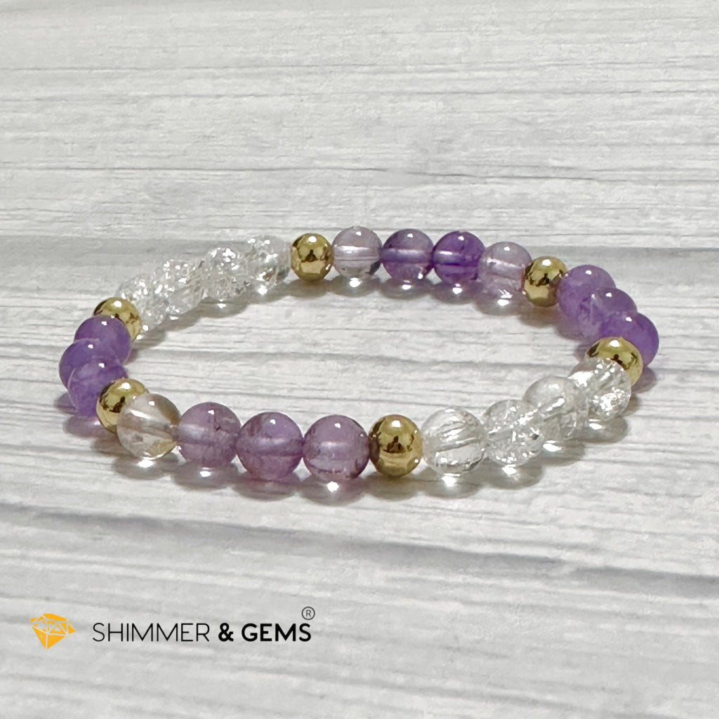 Make A Wish Remedy Bracelet (Super 7 Quartz, Light Amethyst & Crackle Quartz 6mm +14k gold filled)