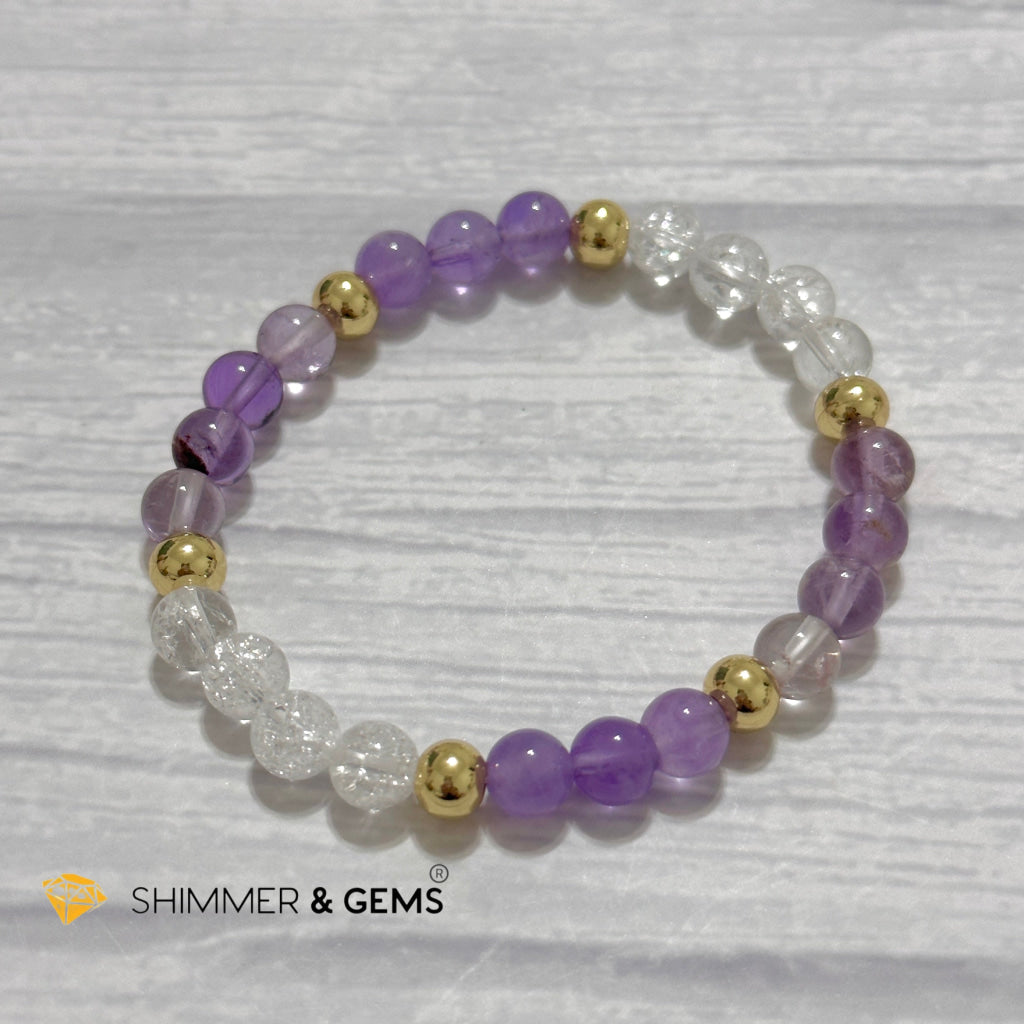 Make A Wish Remedy Bracelet (Super 7 Quartz, Light Amethyst & Crackle Quartz 6mm +14k gold filled)