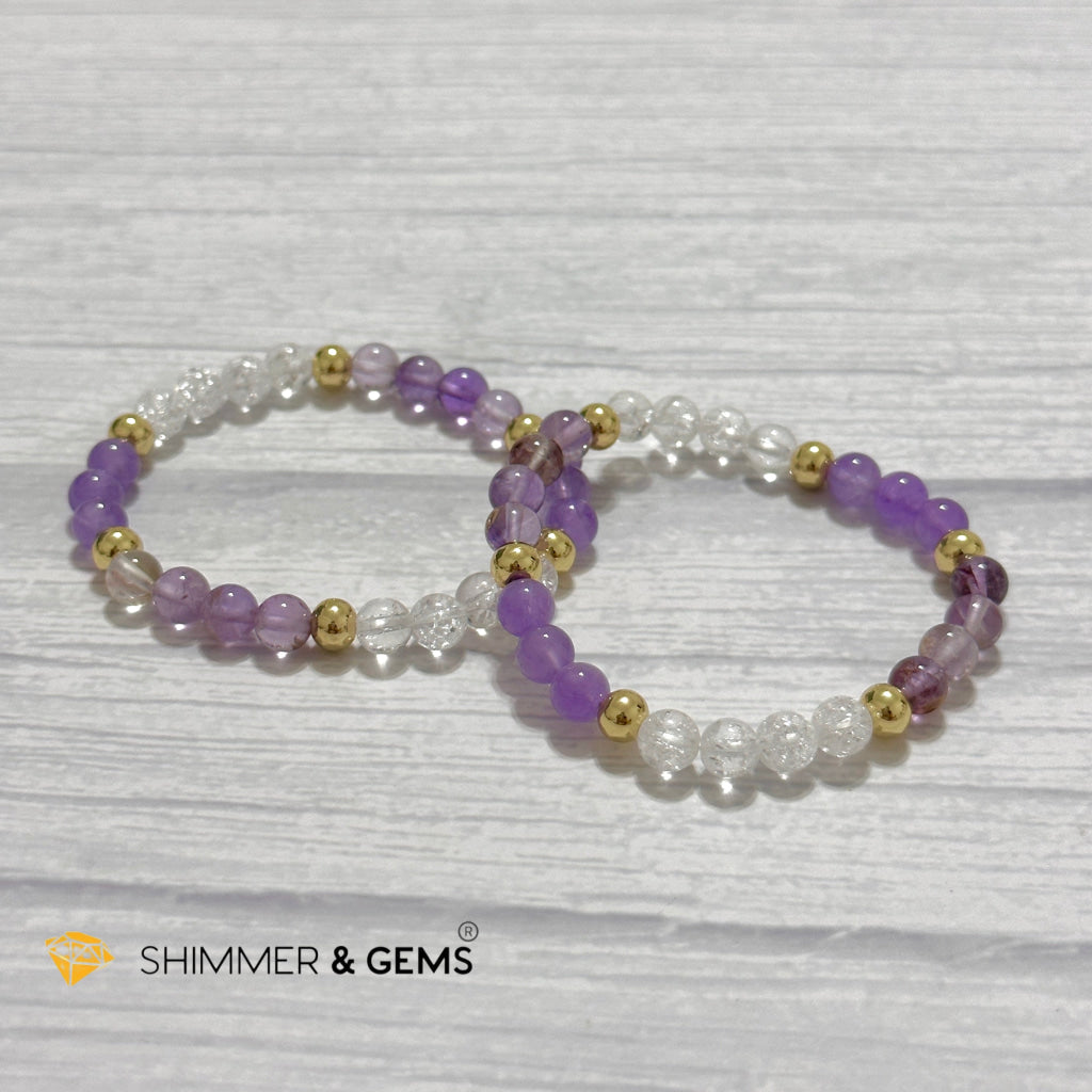 Make A Wish Remedy Bracelet (Super 7 Quartz, Light Amethyst & Crackle Quartz 6mm +14k gold filled)