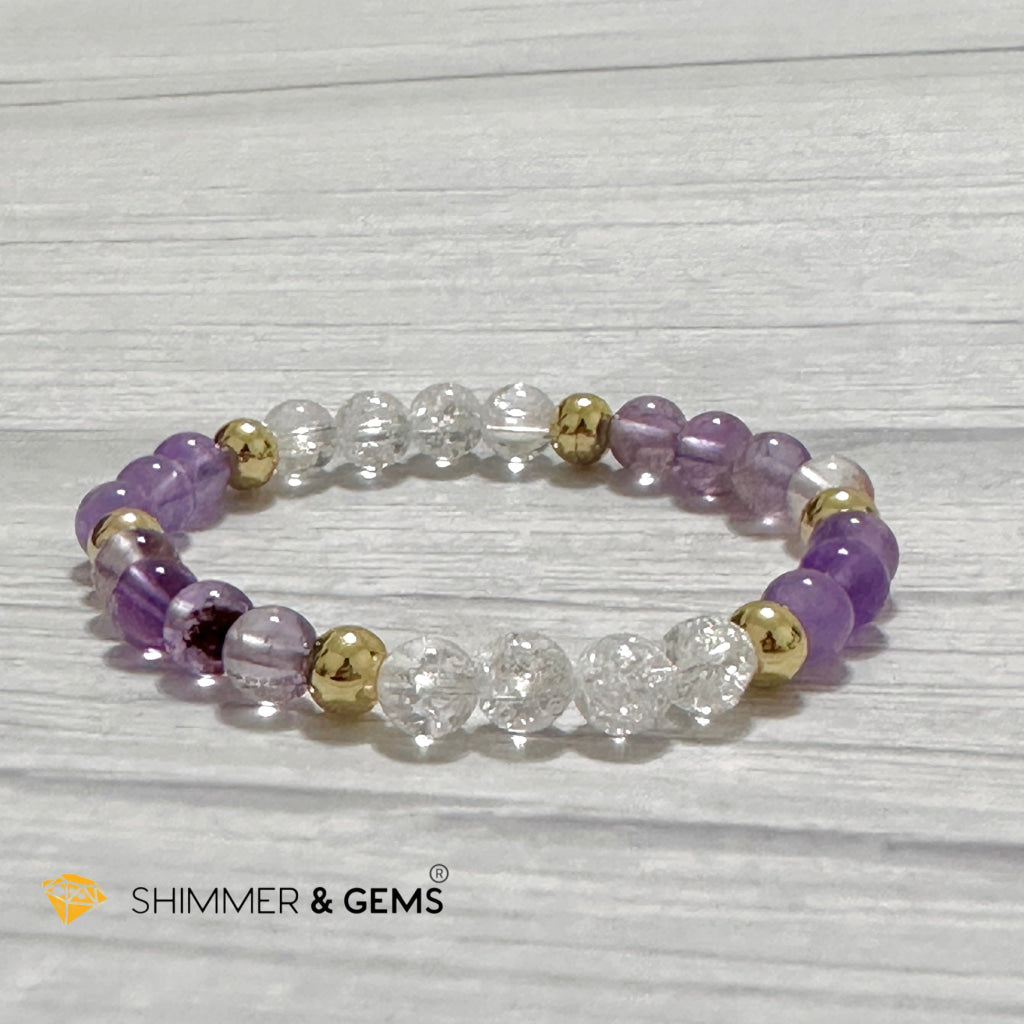 Make A Wish Remedy Bracelet (Super 7 Quartz, Light Amethyst & Crackle Quartz 6mm +14k gold filled)