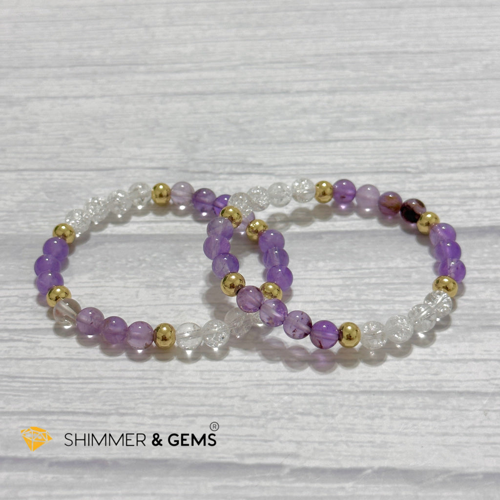 Make A Wish Remedy Bracelet (Super 7 Quartz, Light Amethyst & Crackle Quartz 6mm +14k gold filled)