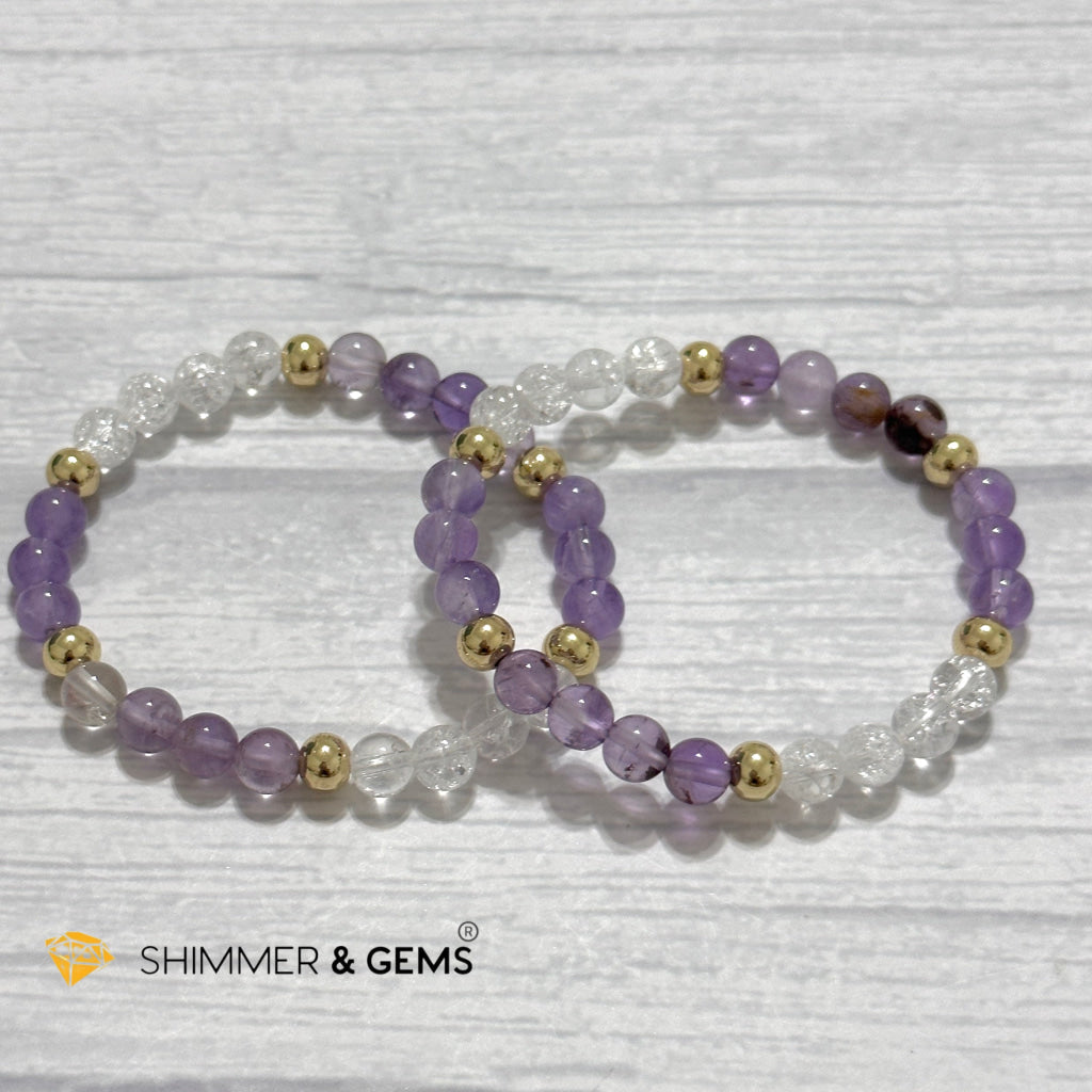 Make A Wish Remedy Bracelet (Super 7 Quartz, Light Amethyst & Crackle Quartz 6mm +14k gold filled)