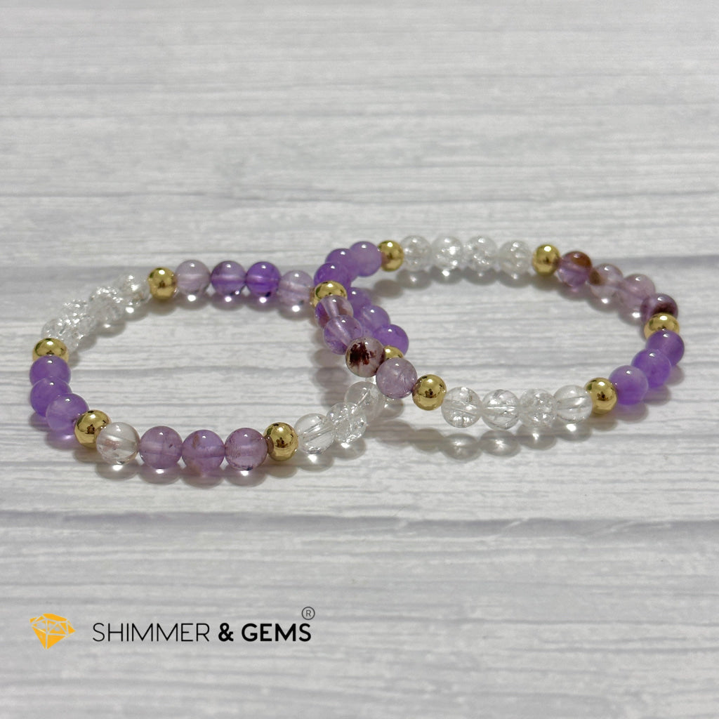 Make A Wish Remedy Bracelet (Super 7 Quartz, Light Amethyst & Crackle Quartz 6mm +14k gold filled)