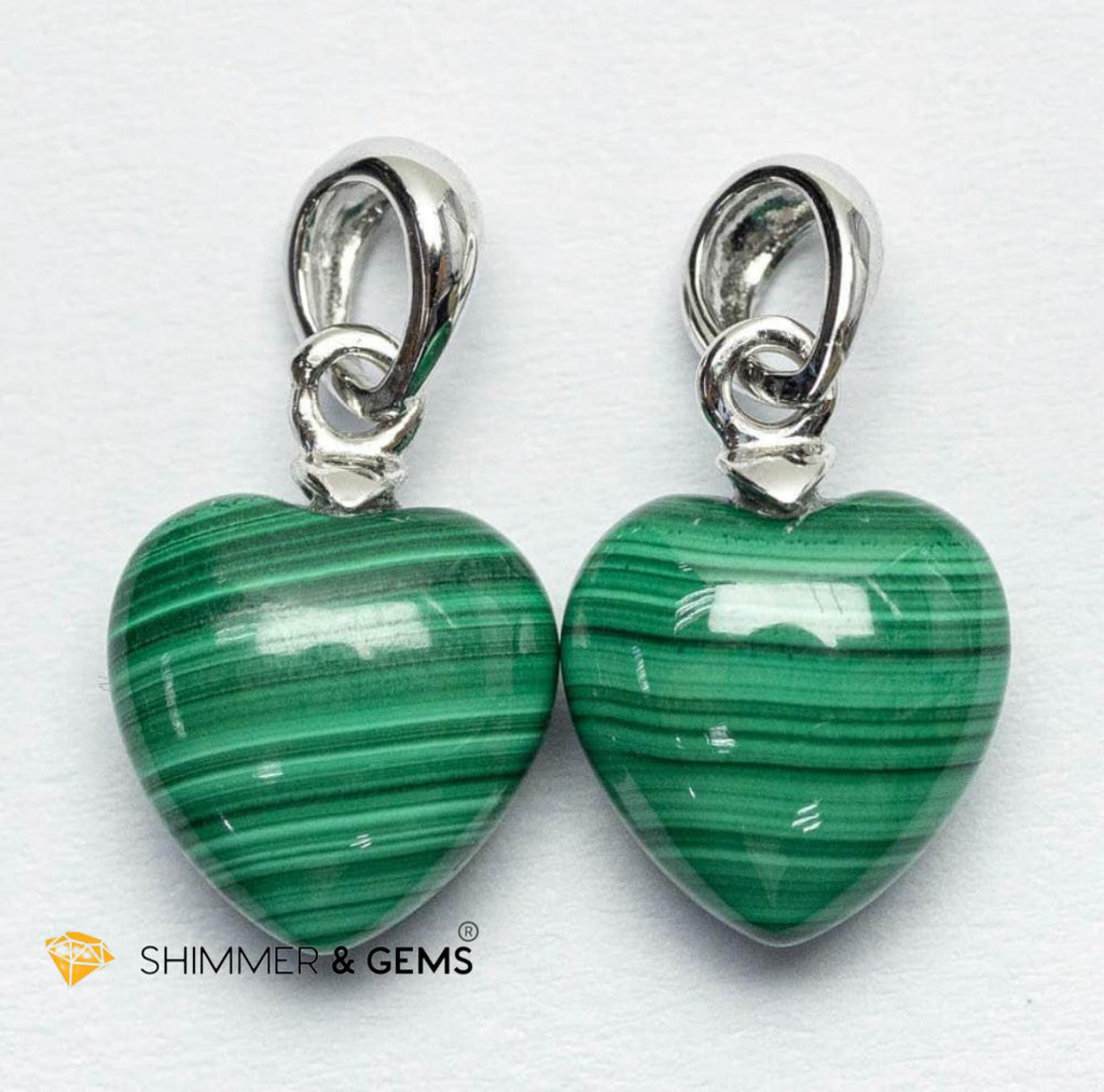 Malachite 10mm Heart 925 Silver Pendant (Career Growth)