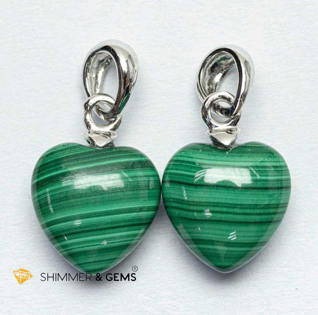 Malachite 10mm Heart 925 Silver Pendant (Career Growth)