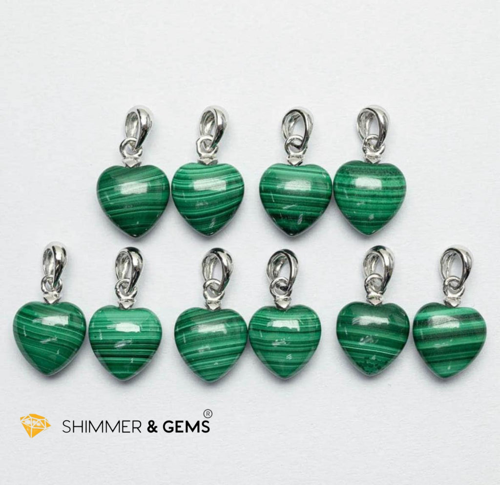 Malachite 10mm Heart 925 Silver Pendant (Career Growth)