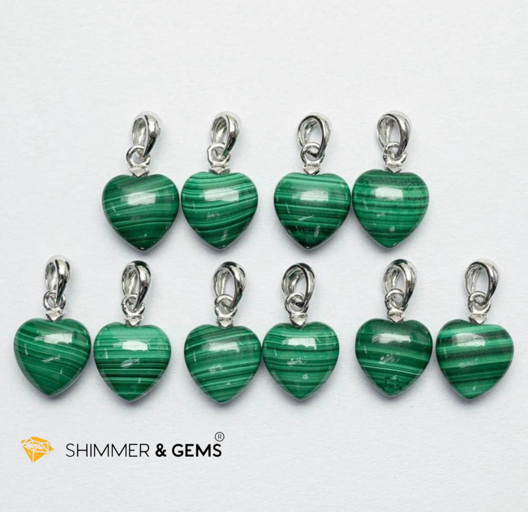 Malachite 10mm Heart 925 Silver Pendant (Career Growth)