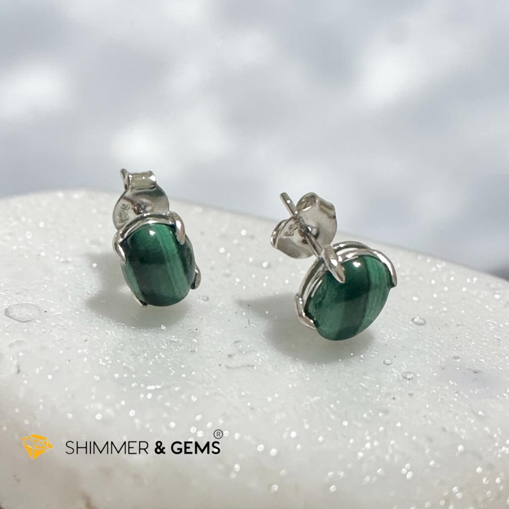 Malachite 6×8mm Oval 925 Silver Earrings