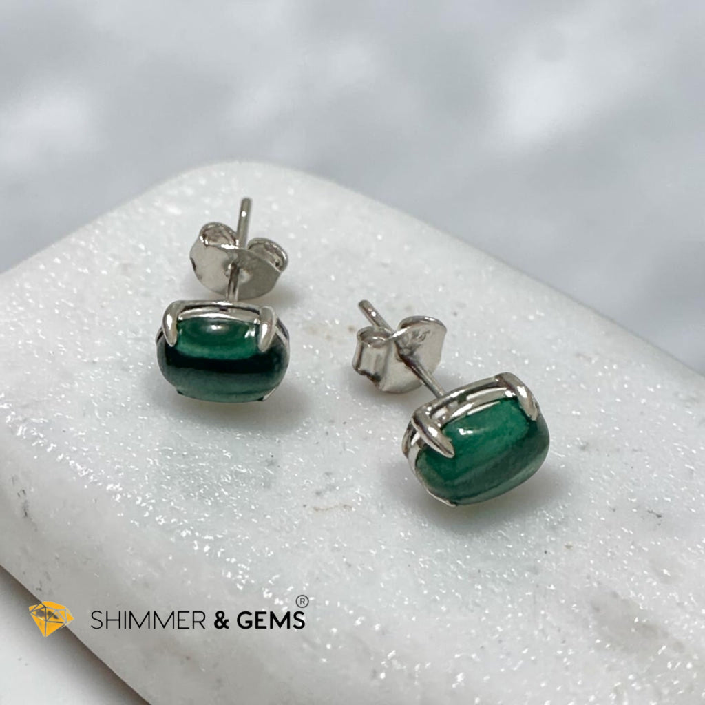 Malachite 6×8mm Oval 925 Silver Earrings