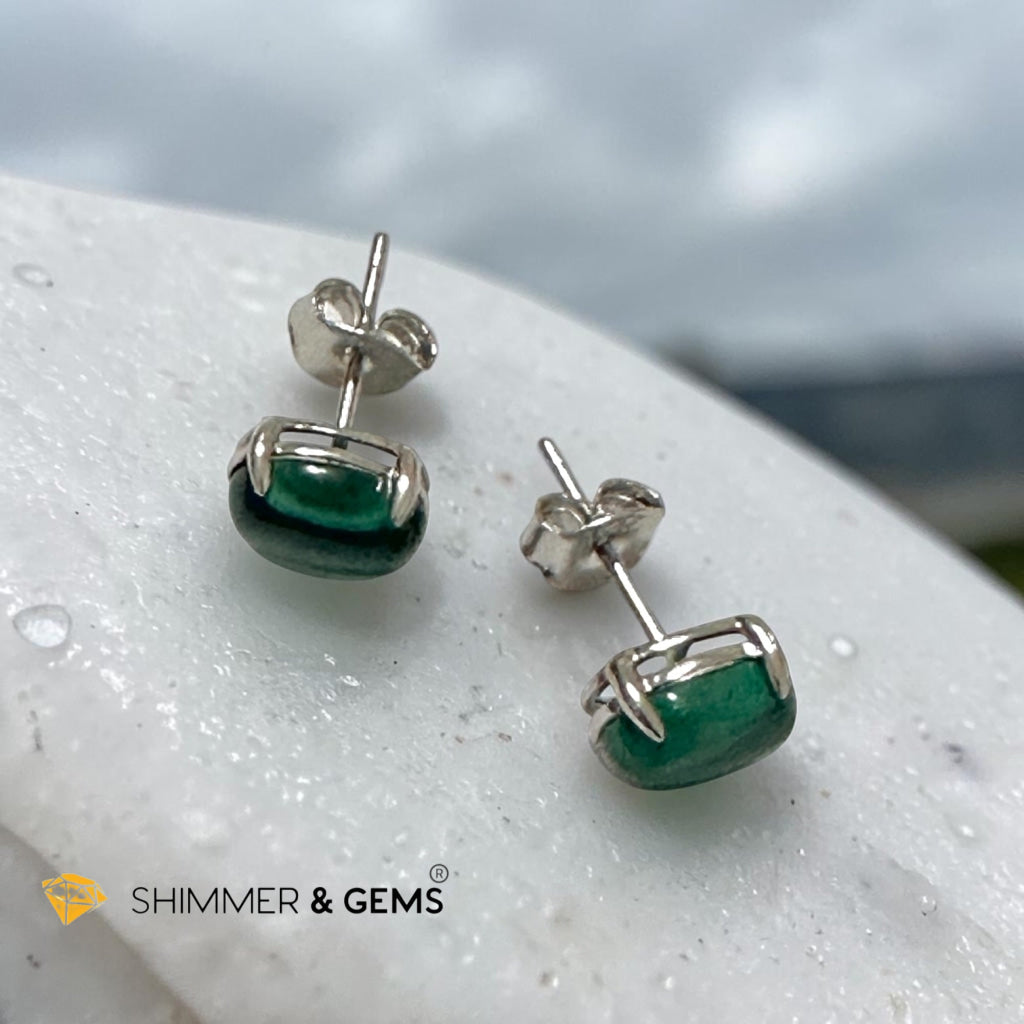 Malachite 6×8mm Oval 925 Silver Earrings