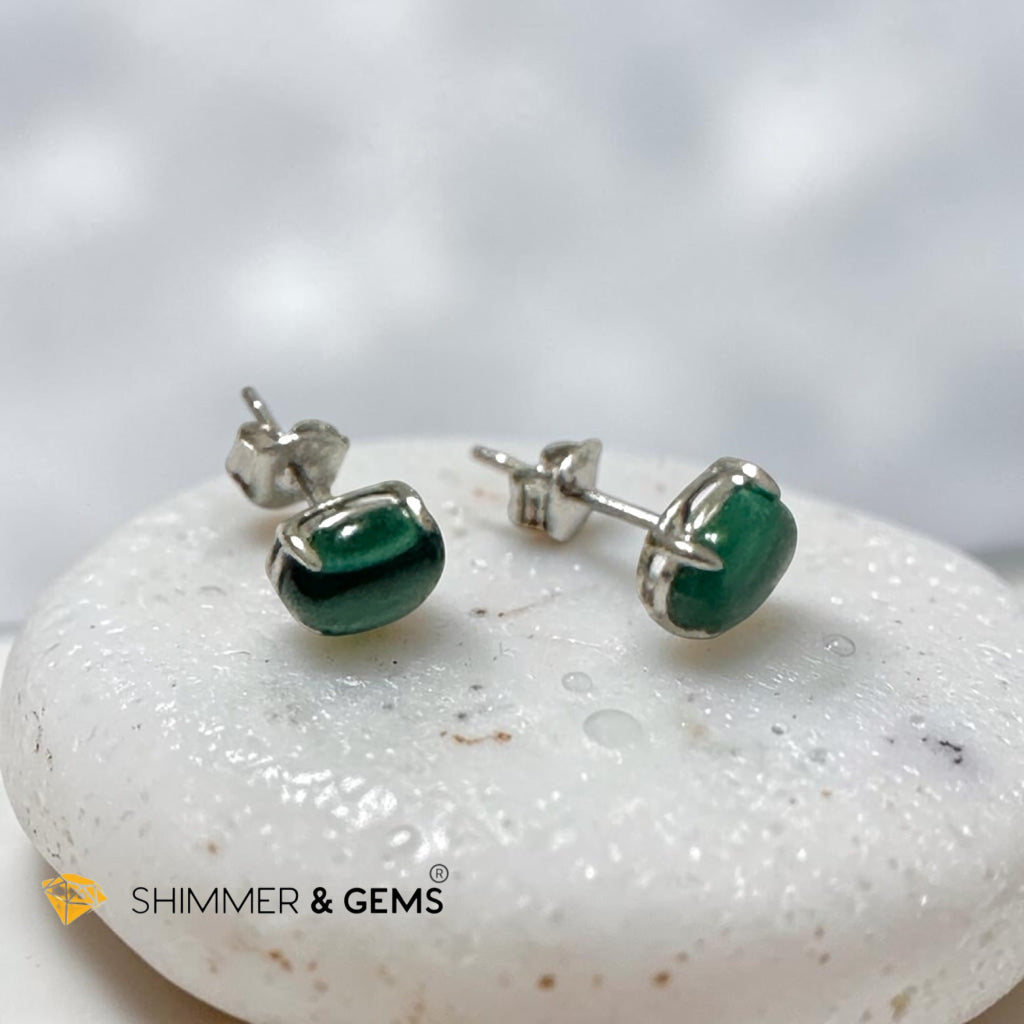 Malachite 6×8mm Oval 925 Silver Earrings