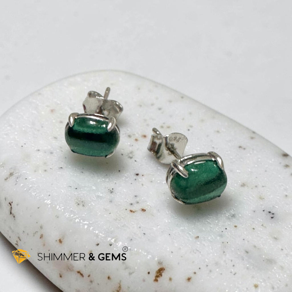 Malachite 6×8mm Oval 925 Silver Earrings