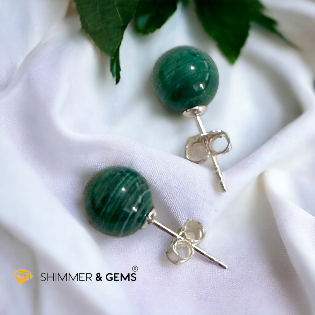 Malachite  925 Silver Ball Earrings 8mm (Gold & Silver)