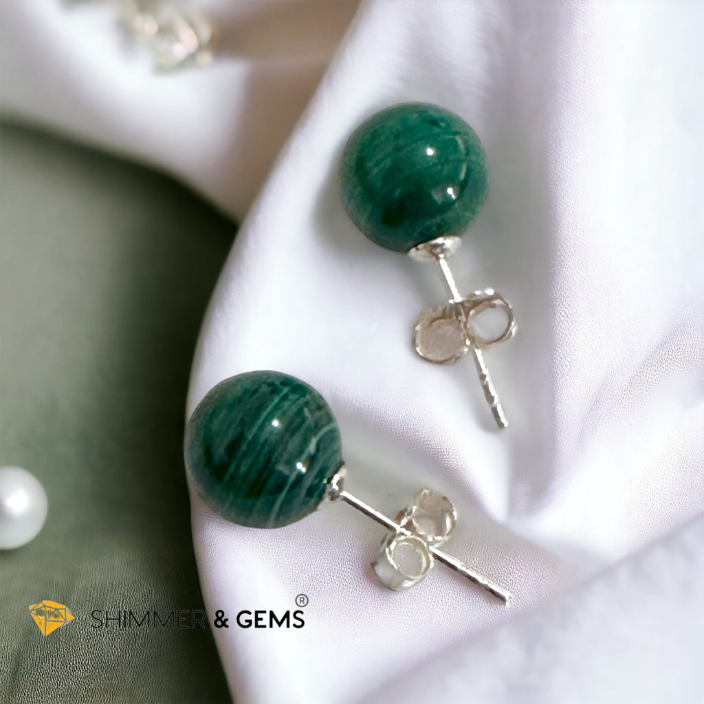 Malachite  925 Silver Ball Earrings 8mm (Gold & Silver)