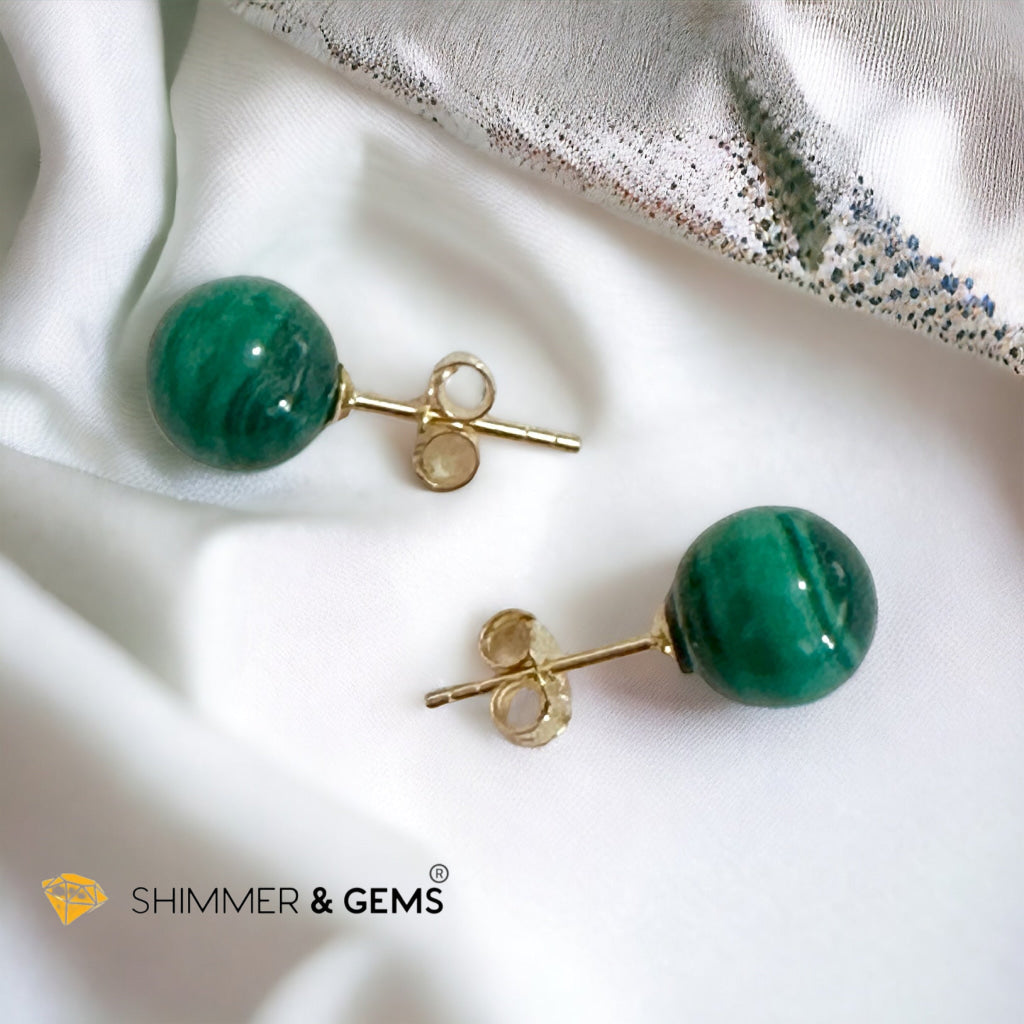 Malachite  925 Silver Ball Earrings 8mm (Gold & Silver)