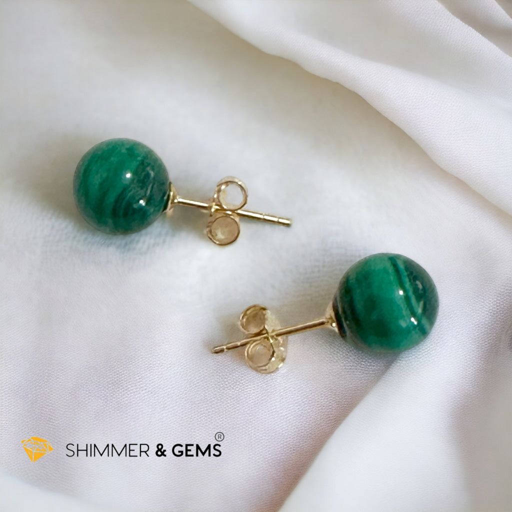 Malachite  925 Silver Ball Earrings 8mm (Gold & Silver)