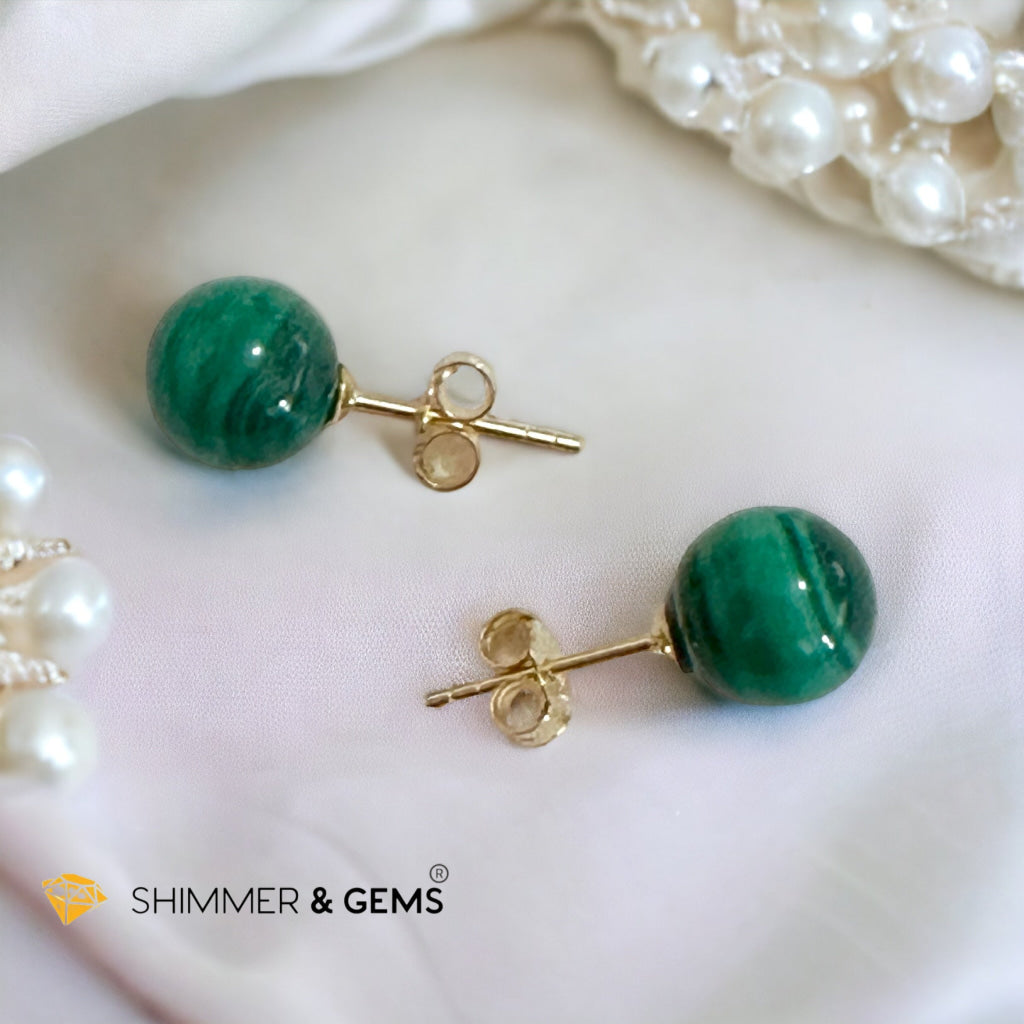 Malachite  925 Silver Ball Earrings 8mm (Gold & Silver)