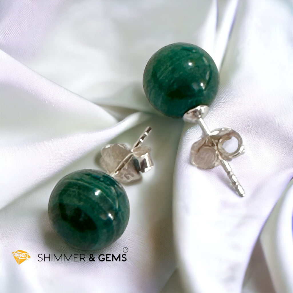 Malachite  925 Silver Ball Earrings 8mm (Gold & Silver)