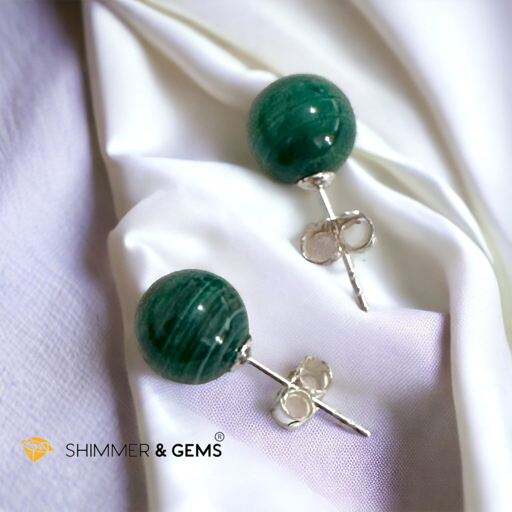 Malachite  925 Silver Ball Earrings 8mm (Gold & Silver)